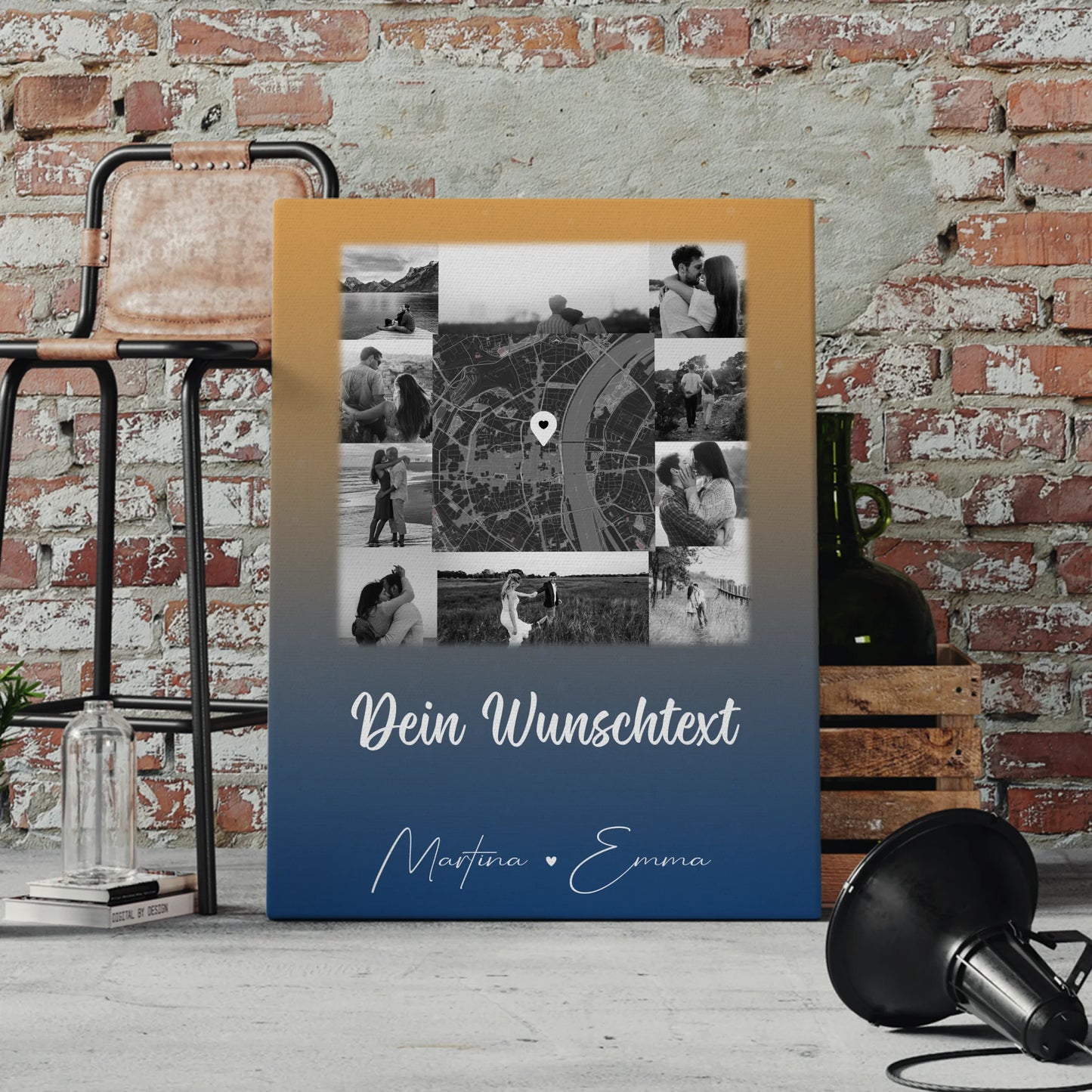 Personalisierte Leinwand Paare mit 10 Fotos Karte Wunschtext Të dua Liebe auf Albanisch