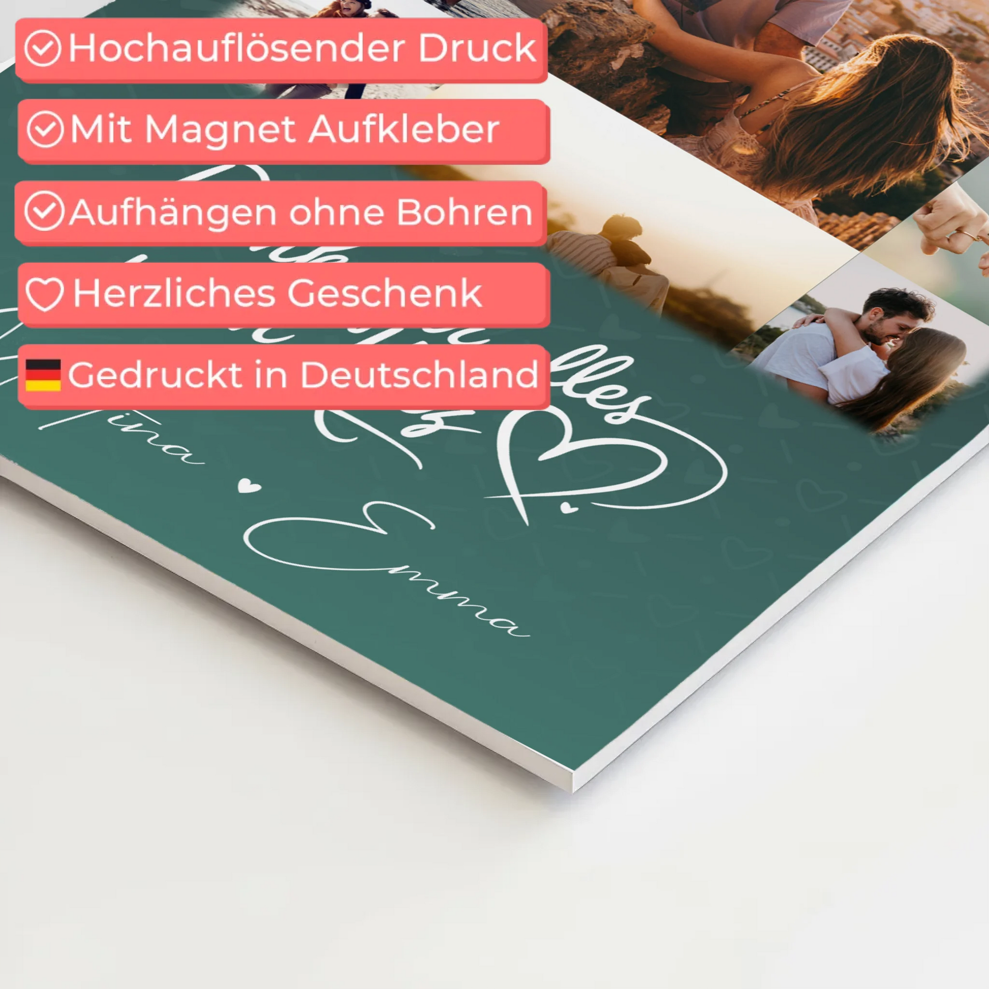 Personalisierbares Fotoboard Magnet Wandbild mit 11 Fotos Eu te amo Liebe auf Portugiesisch 4