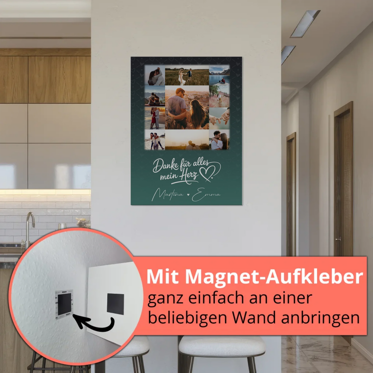 Personalisierbares Fotoboard Magnet Wandbild mit 11 Fotos Eu te amo Liebe auf Portugiesisch