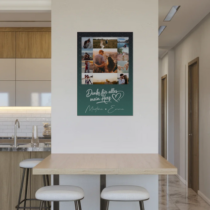 Personalisierbares Fotoboard Magnet Wandbild mit 11 Fotos Eu te amo Liebe auf Portugiesisch