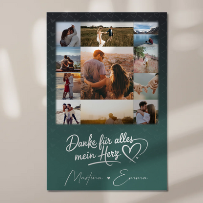 Personalisierbares Fotoboard Magnet Wandbild mit 11 Fotos Eu te amo Liebe auf Portugiesisch