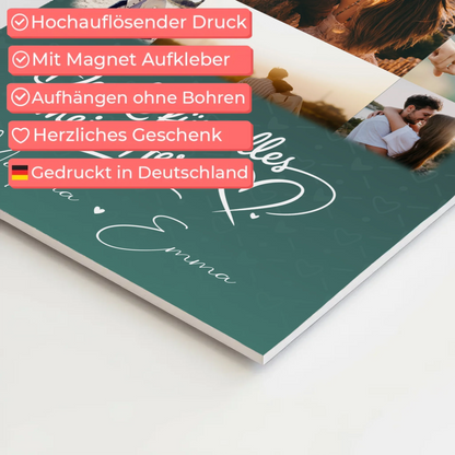 Personalisierbares Fotoboard Magnet Wandbild mit 11 Fotos Eu te amo Liebe auf Portugiesisch