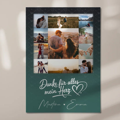 Personalisierbares Fotoboard Magnet Wandbild mit 11 Fotos Eu te amo Liebe auf Portugiesisch