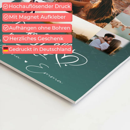 Personalisierbares Fotoboard Magnet Wandbild mit 11 Fotos Eu te amo Liebe auf Portugiesisch