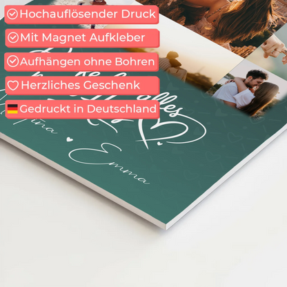 Personalisierbares Fotoboard Magnet Wandbild mit 11 Fotos Eu te amo Liebe auf Portugiesisch
