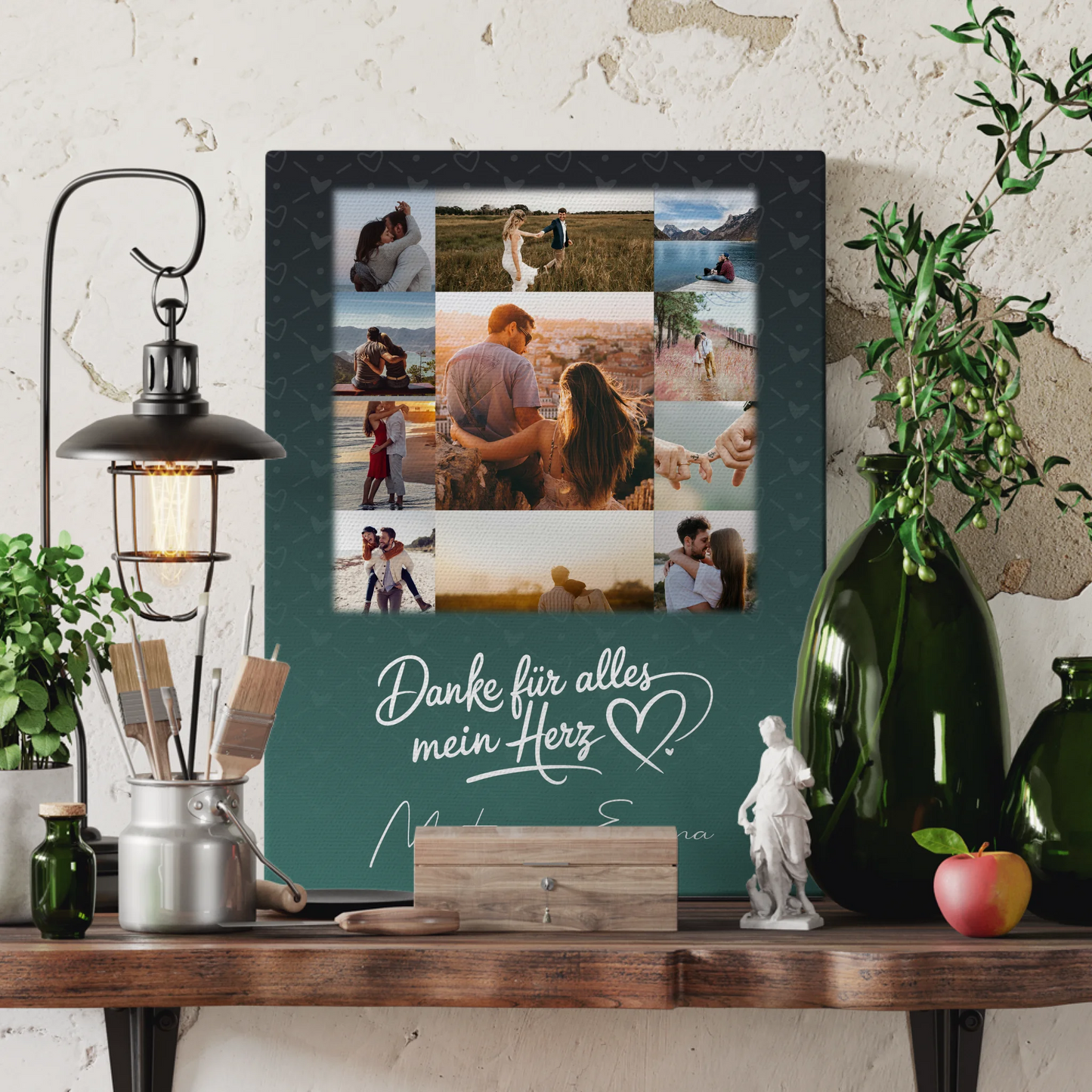 Personalisierte Leinwand Paare mit 11 Fotos Eu te amo Liebe auf Portugiesisch