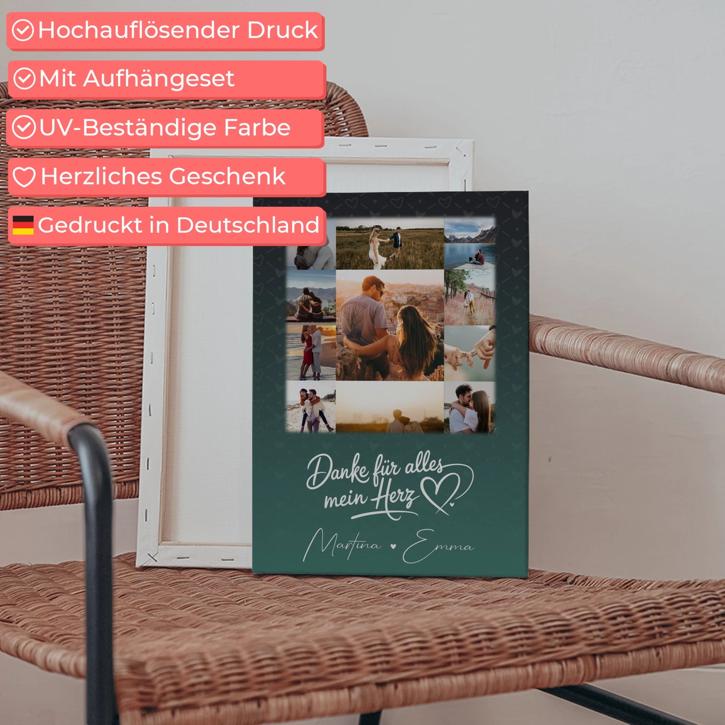 Personalisierte Leinwand Paare mit 11 Fotos Eu te amo Liebe auf Portugiesisch