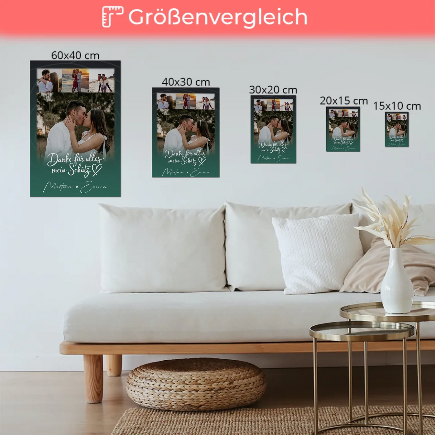 Personalisierbares Fotoboard Magnet Wandbild mit 4 Fotos Szeretlek Liebe auf Ungarisch 6
