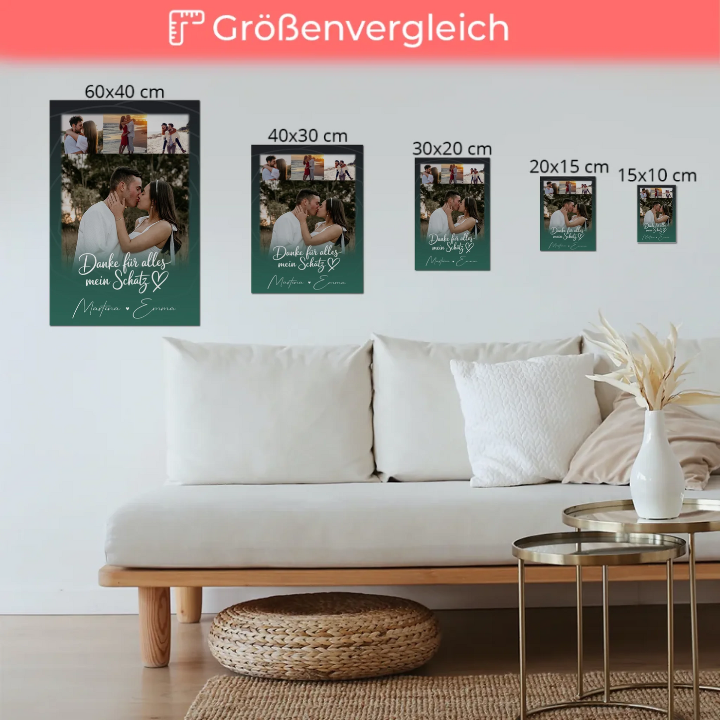 Personalisierbares Fotoboard Magnet Wandbild mit 4 Fotos Szeretlek Liebe auf Ungarisch