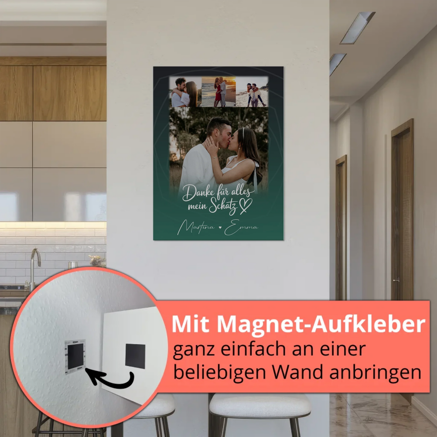 Personalisierbares Fotoboard Magnet Wandbild mit 4 Fotos Szeretlek Liebe auf Ungarisch