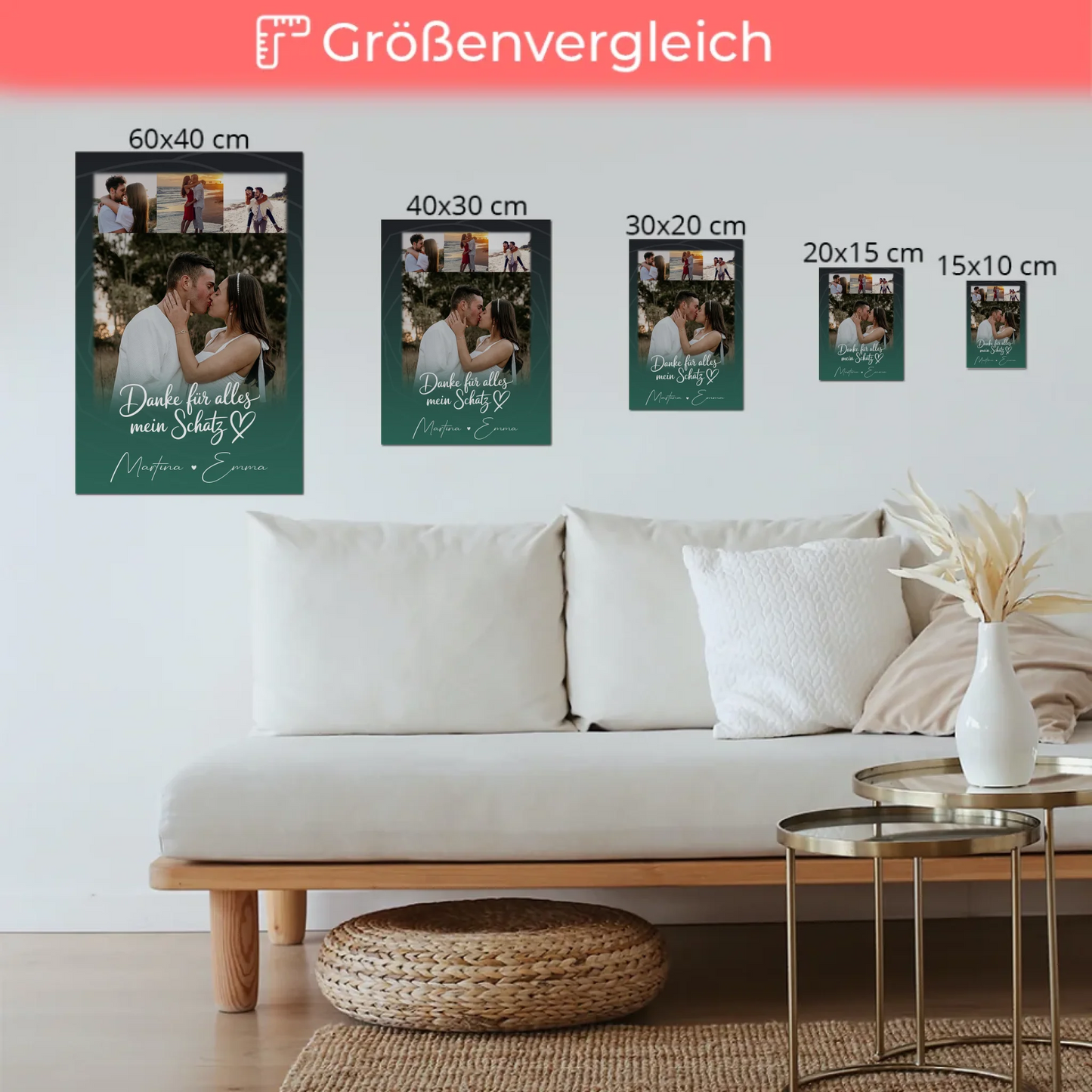 Personalisierbares Fotoboard Magnet Wandbild mit 4 Fotos Szeretlek Liebe auf Ungarisch