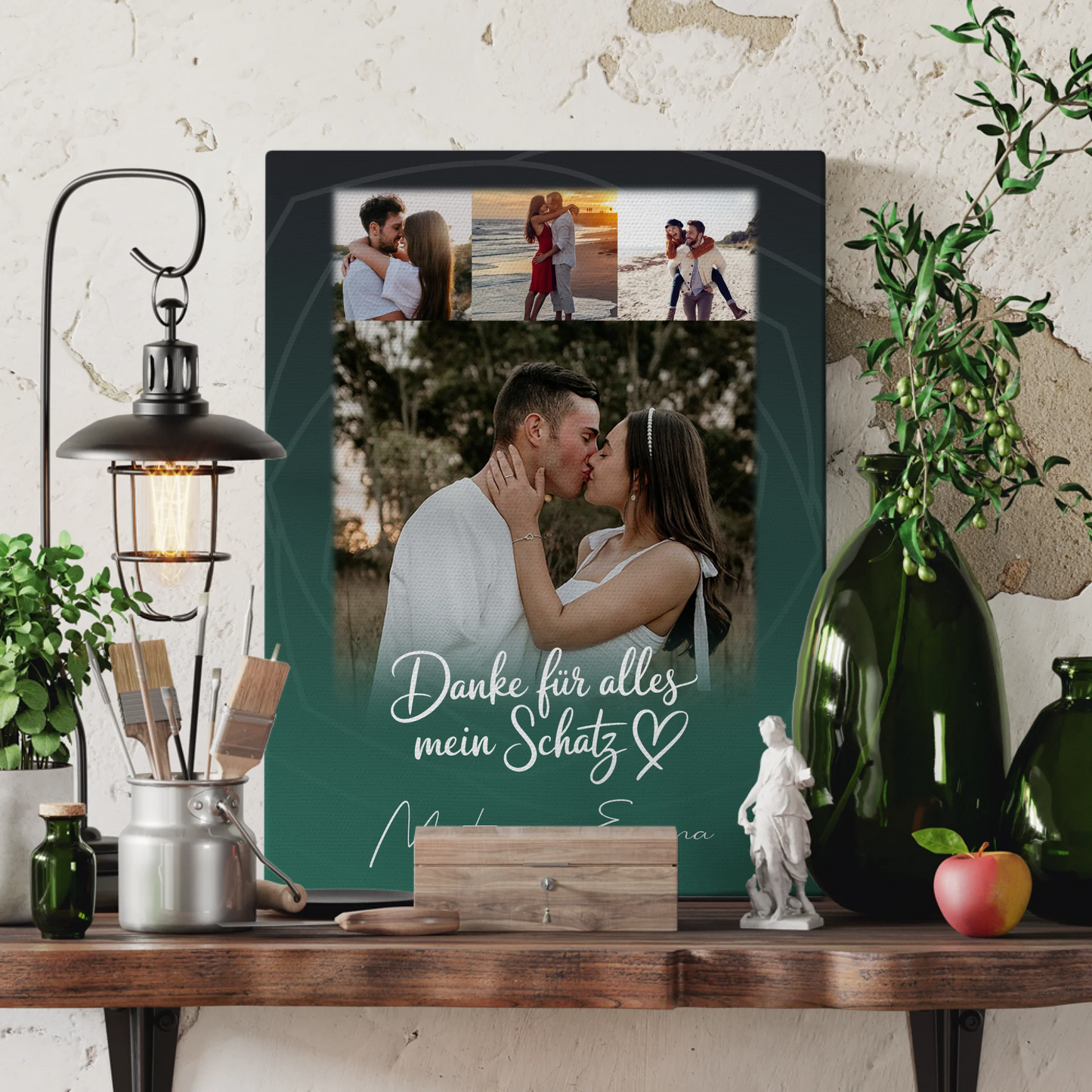 Leinwand Für Paare mit 4 Fotos Szeretlek Liebe auf Ungarisch personalisiertes Geschenk