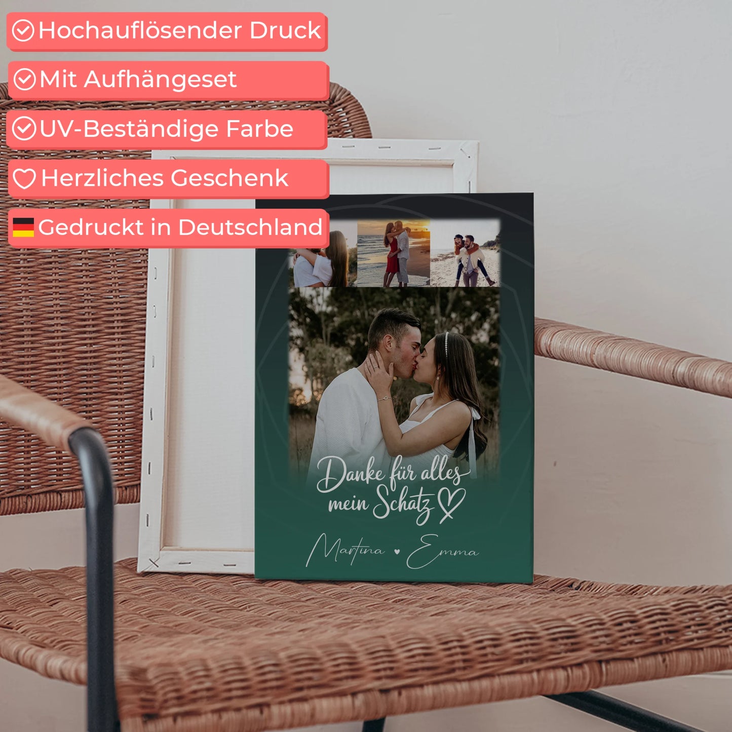 Leinwand Für Paare mit 4 Fotos Szeretlek Liebe auf Ungarisch personalisiertes Geschenk