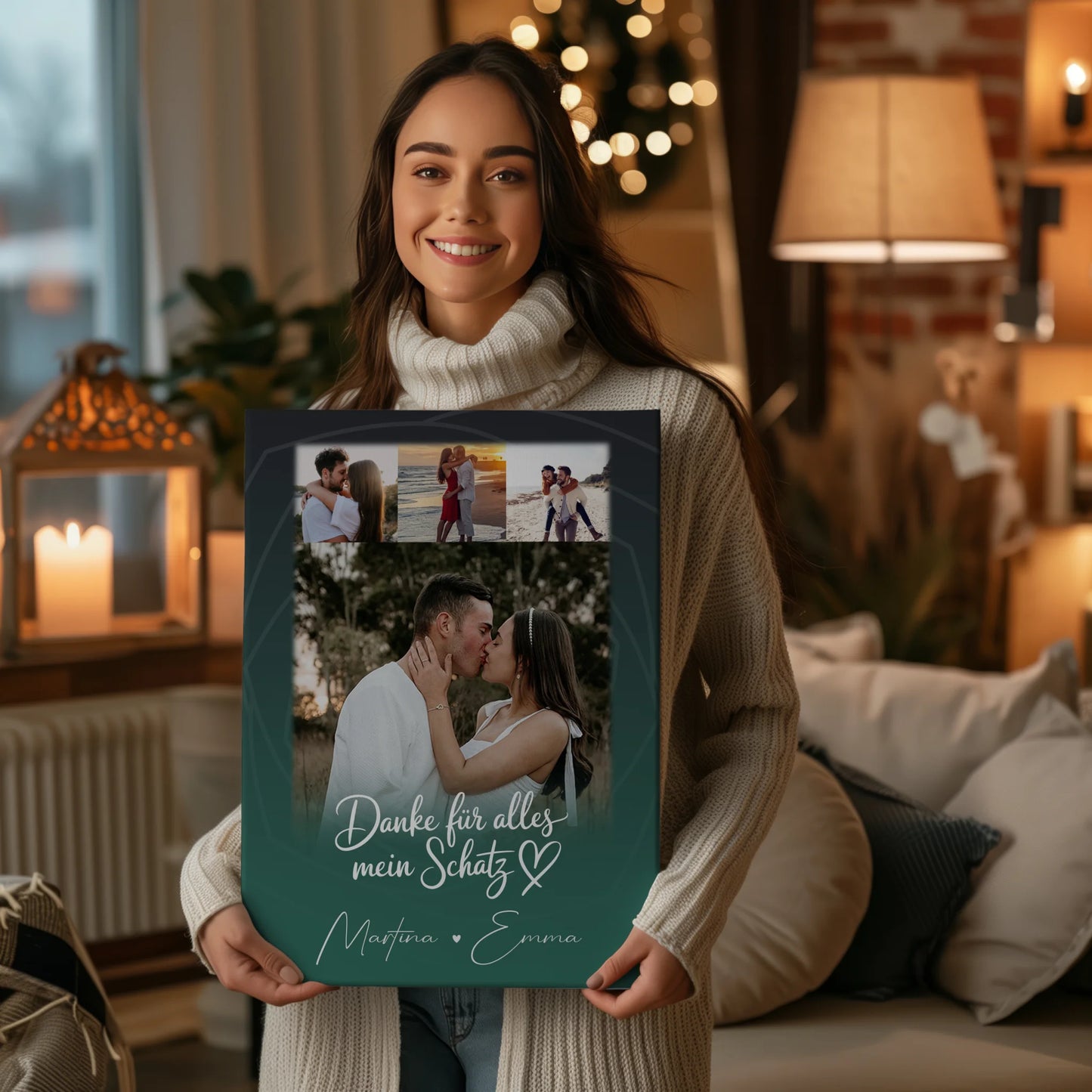 Leinwand Für Paare mit 4 Fotos Szeretlek Liebe auf Ungarisch personalisiertes Geschenk