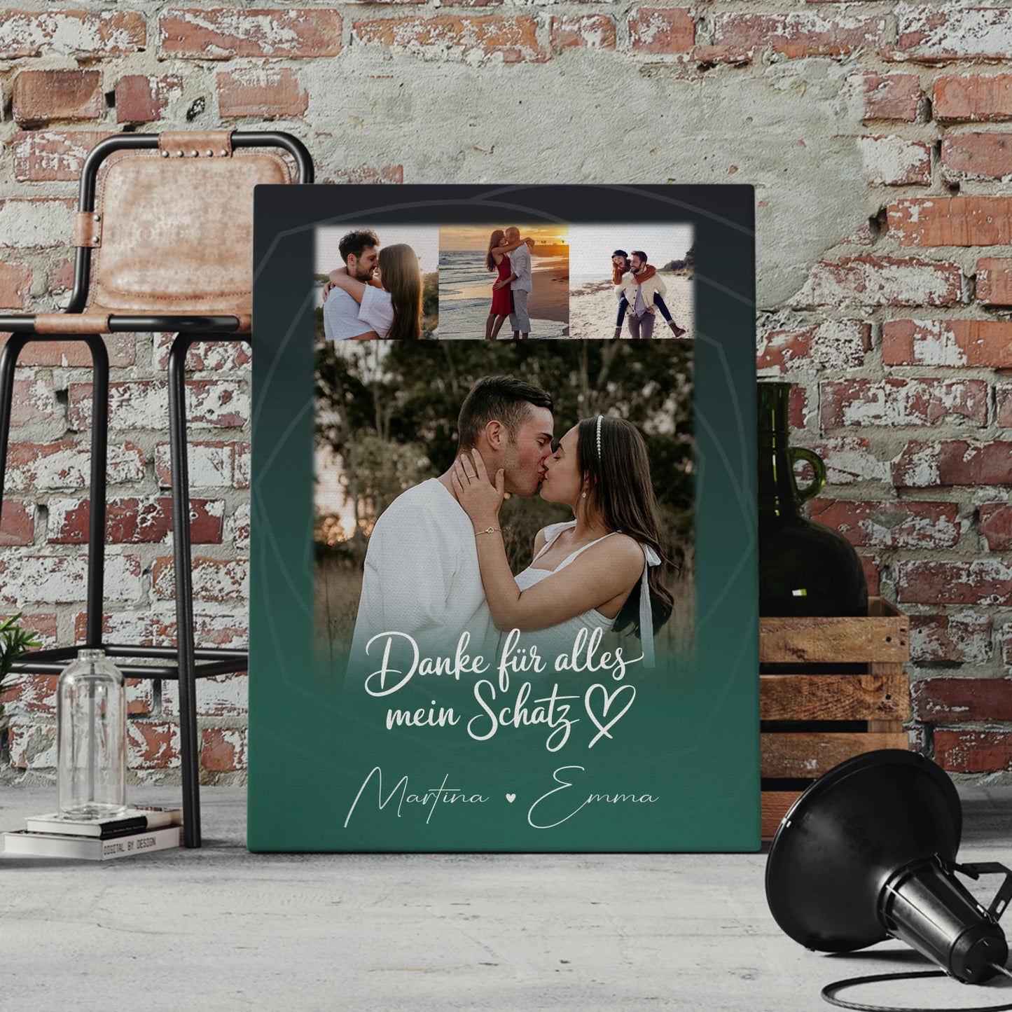 Leinwand Für Paare mit 4 Fotos Szeretlek Liebe auf Ungarisch personalisiertes Geschenk