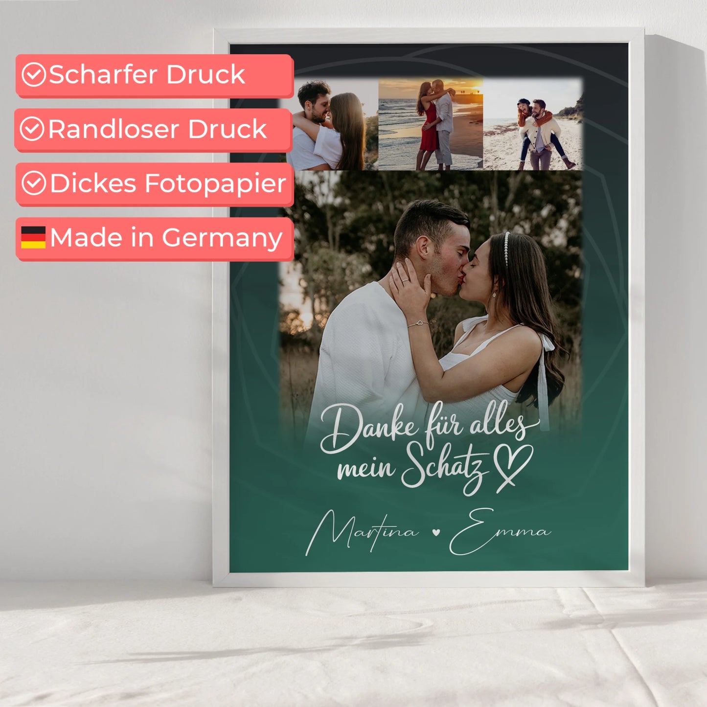 Liebesposter Szeretlek Liebe auf Ungarisch personalisiert mit 4 Fotos