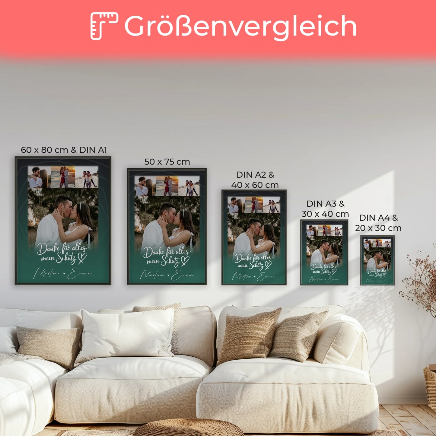 Liebesposter Szeretlek Liebe auf Ungarisch personalisiert mit 4 Fotos