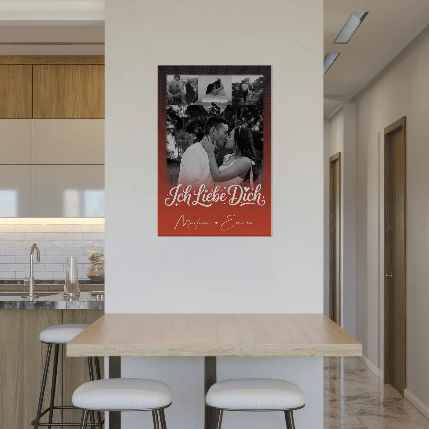 Personalisierbares Fotoboard Magnet Wandbild mit 4 Fotos und kleinem Herz Te Amo 2