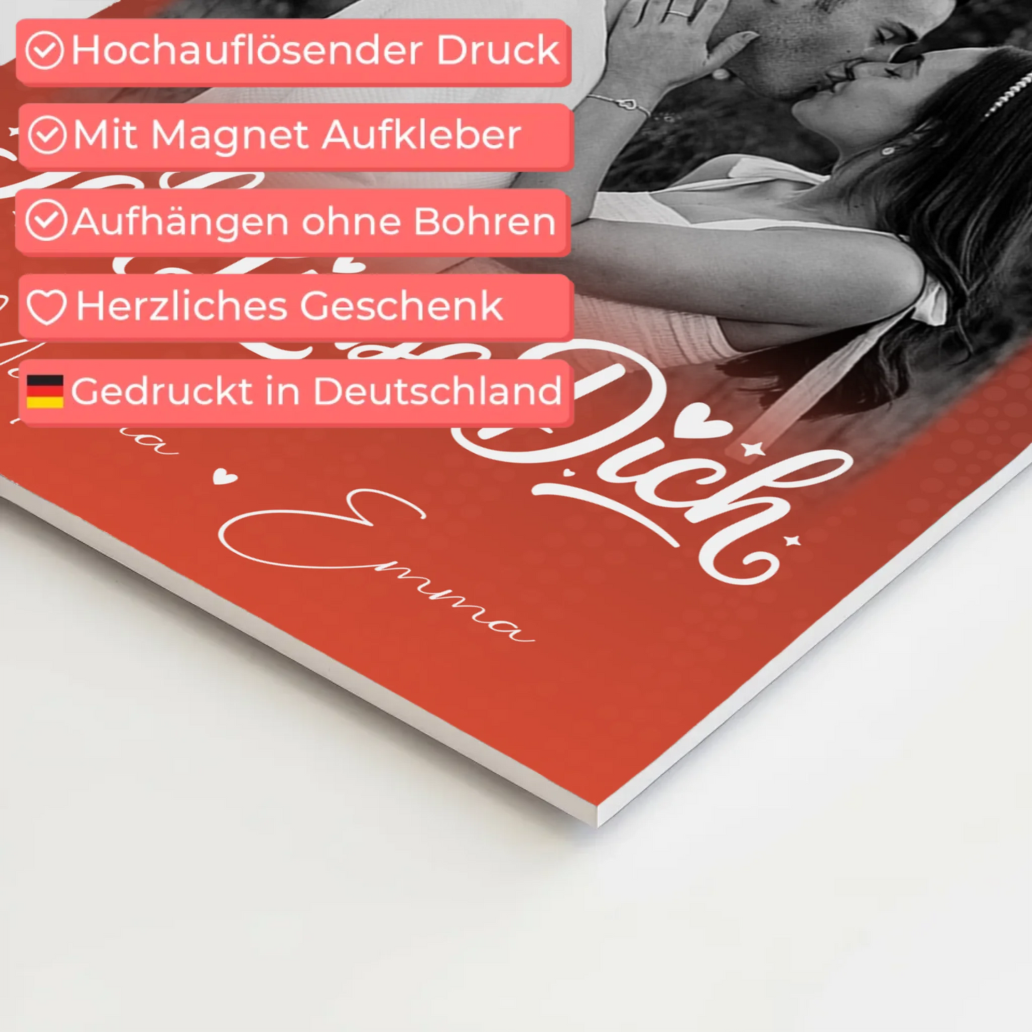 Personalisierbares Fotoboard Magnet Wandbild mit 4 Fotos und kleinem Herz Te Amo