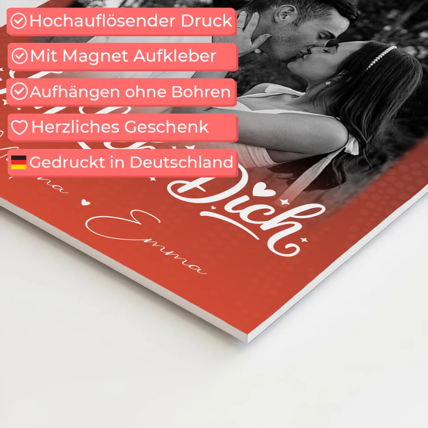 Personalisierbares Fotoboard Magnet Wandbild mit 4 Fotos und kleinem Herz Te Amo