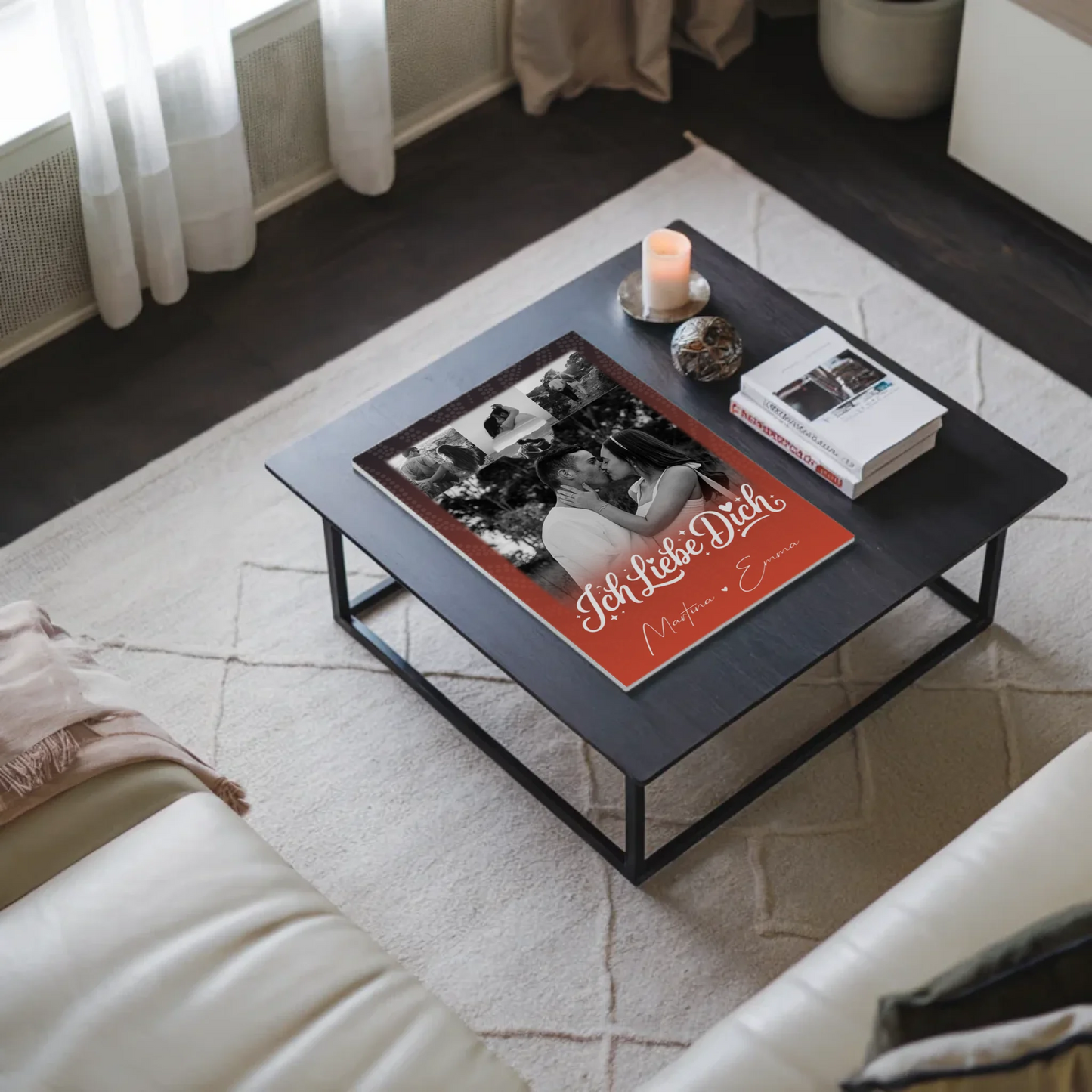 Personalisierbares Fotoboard Magnet Wandbild mit 4 Fotos und kleinem Herz Te Amo