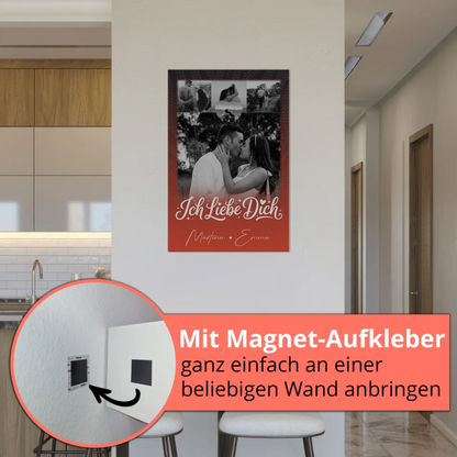 Personalisierbares Fotoboard Magnet Wandbild mit 4 Fotos und kleinem Herz Te Amo