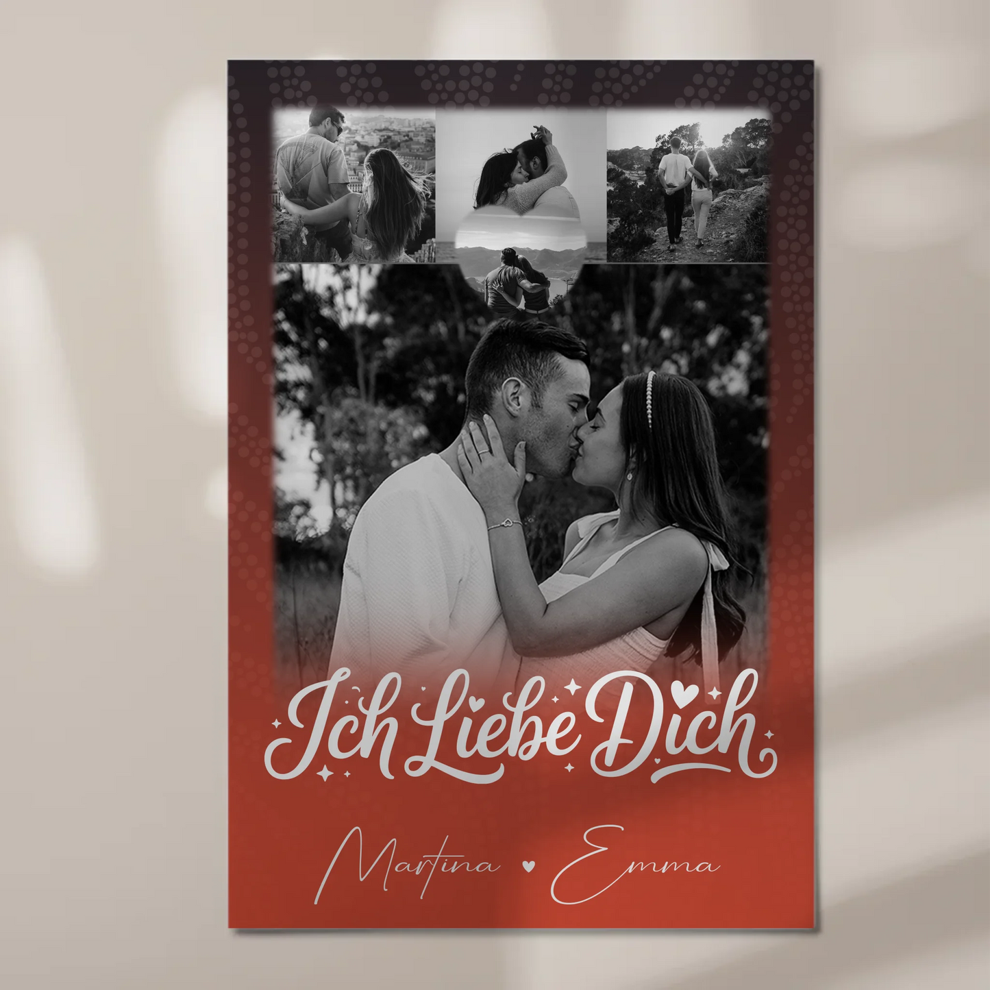 Personalisierbares Fotoboard Magnet Wandbild mit 4 Fotos und kleinem Herz Te Amo