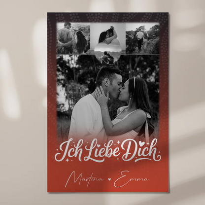 Personalisierbares Fotoboard Magnet Wandbild mit 4 Fotos und kleinem Herz Te Amo