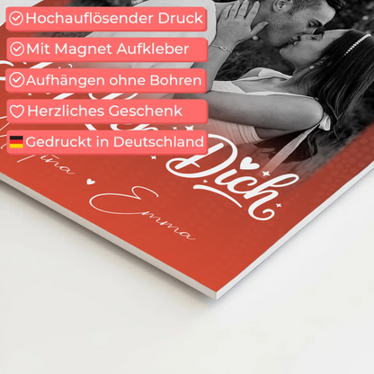Personalisierbares Fotoboard Magnet Wandbild mit 4 Fotos und kleinem Herz Te Amo