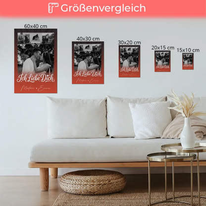Personalisierbares Fotoboard Magnet Wandbild mit 4 Fotos und kleinem Herz Te Amo