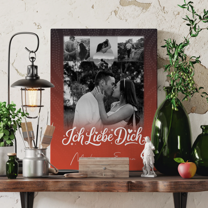 Personalisierte Leinwandbild Paar mit 4 Fotos und kleinem Herz Foto Te Amo Geschenk