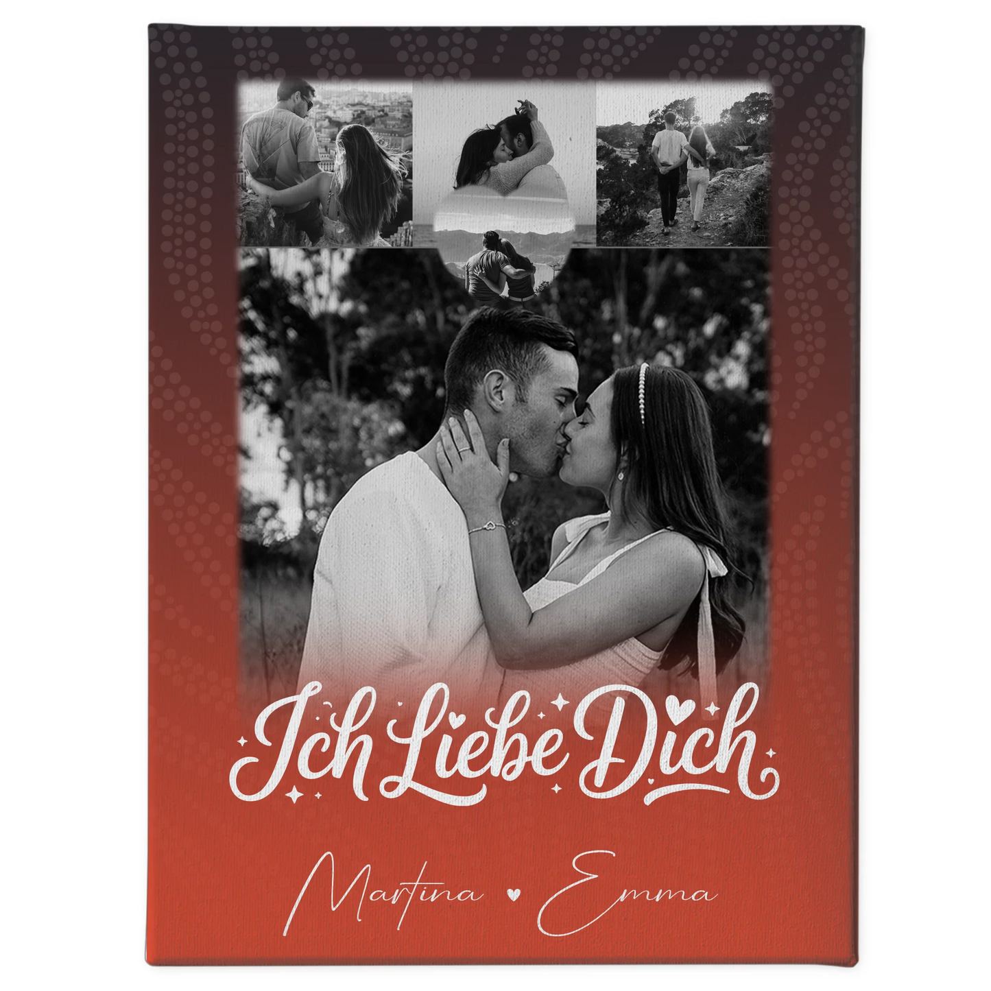 Personalisierte Leinwandbild Paar mit 4 Fotos und kleinem Herz Foto Te Amo Geschenk