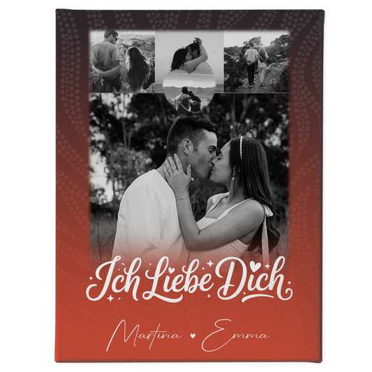 Personalisierte Leinwandbild Paar mit 4 Fotos und kleinem Herz Foto Te Amo Geschenk