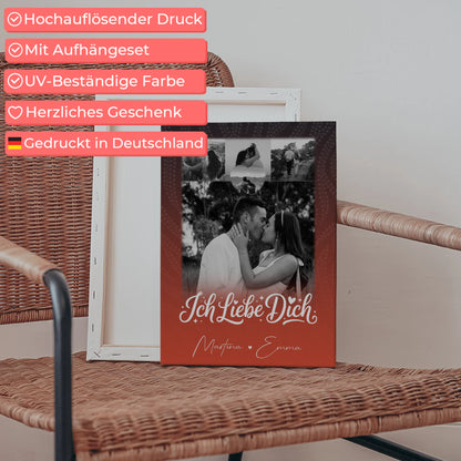 Personalisierte Leinwandbild Paar mit 4 Fotos und kleinem Herz Foto Te Amo Geschenk