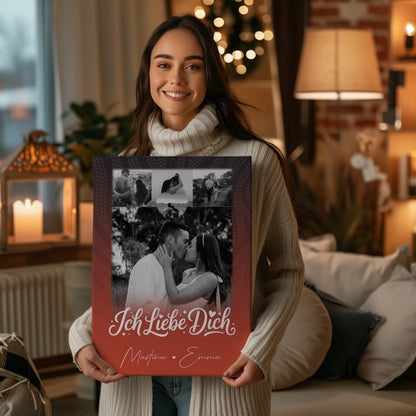 Personalisierte Leinwandbild Paar mit 4 Fotos und kleinem Herz Foto Te Amo Geschenk
