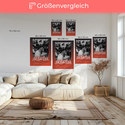 Personalisierte Leinwandbild Paar mit 4 Fotos und kleinem Herz Foto Te Amo Geschenk