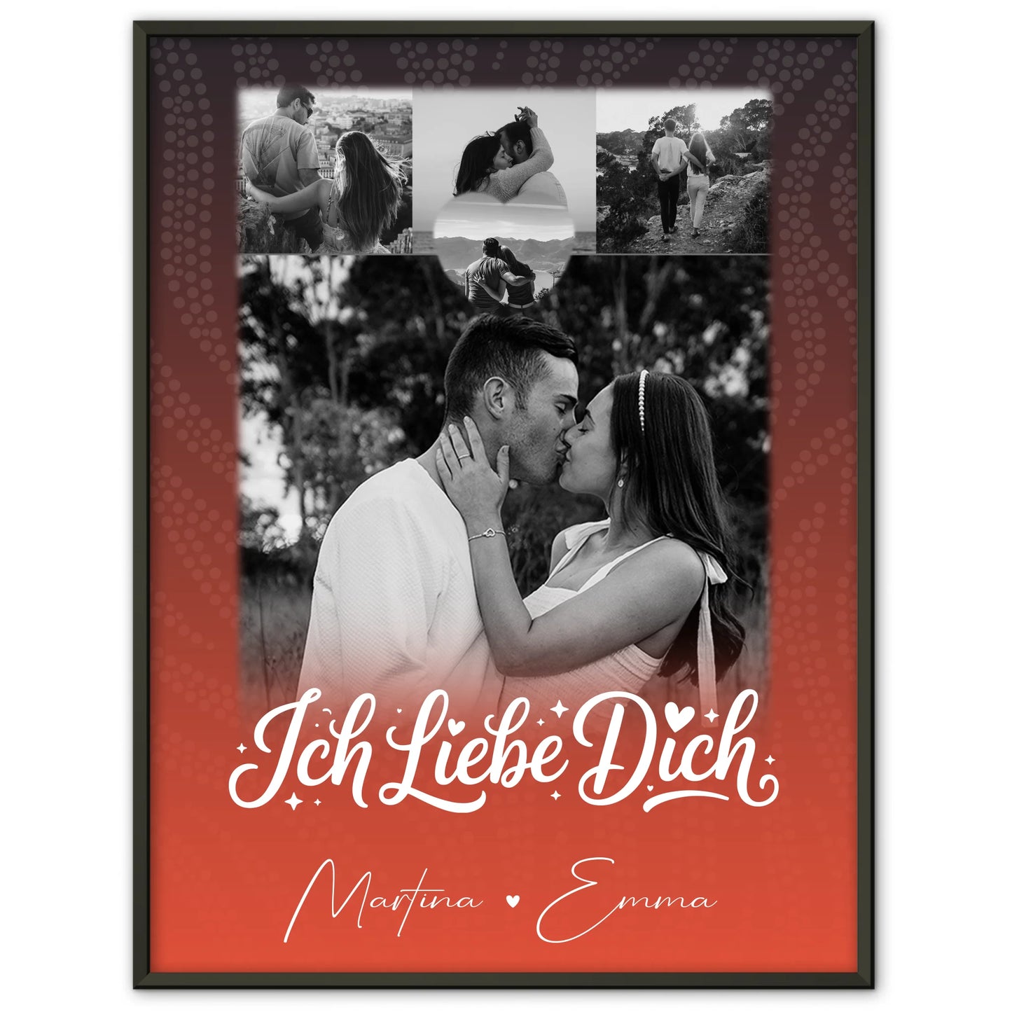 Pärchen Poster Personalisiert Te Amo mit 4 Fotos und 1 Kleines Herz Foto als Geschenk
