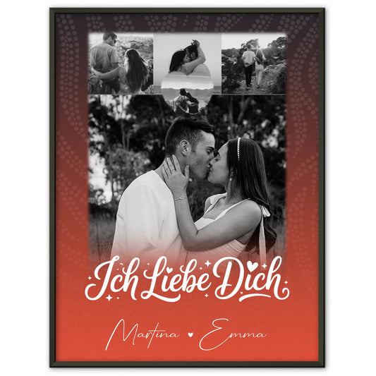 Pärchen Poster Personalisiert Te Amo mit 4 Fotos und 1 Kleines Herz Foto als Geschenk