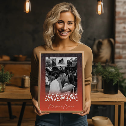 Pärchen Poster Personalisiert Te Amo mit 4 Fotos und 1 Kleines Herz Foto als Geschenk