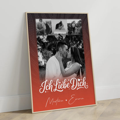 Pärchen Poster Personalisiert Te Amo mit 4 Fotos und 1 Kleines Herz Foto als Geschenk