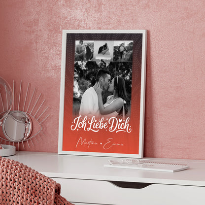 Pärchen Poster Personalisiert Te Amo mit 4 Fotos und 1 Kleines Herz Foto als Geschenk