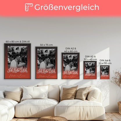Pärchen Poster Personalisiert Te Amo mit 4 Fotos und 1 Kleines Herz Foto als Geschenk