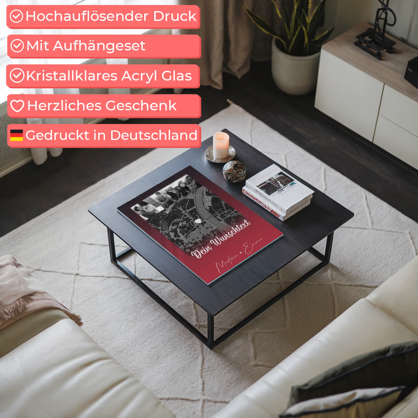 Personalisierte Geschenke mit Foto Acrylglas 4 Fotos Karte Wunschtext Ti Amo für besondere Momente