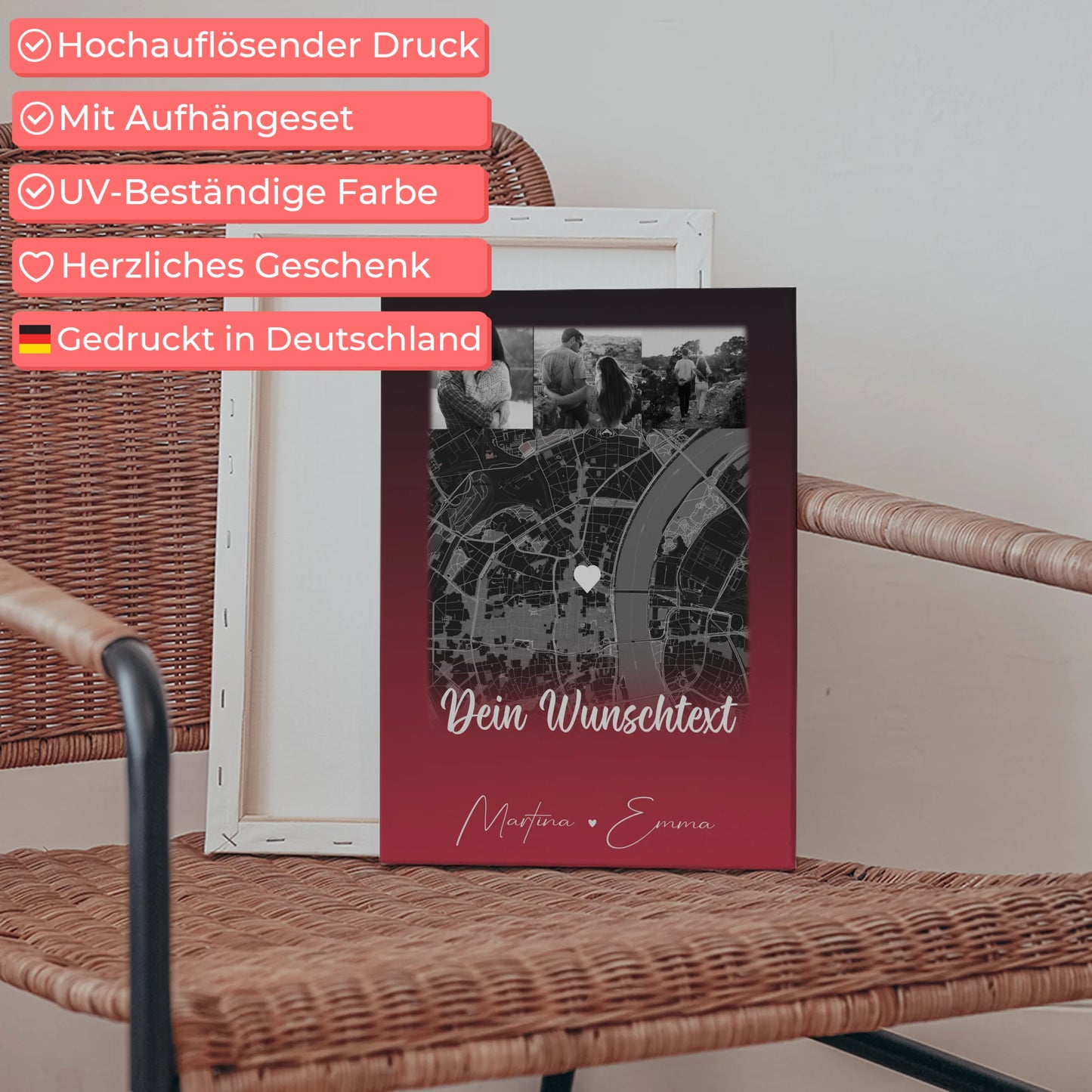 Leinwand Paare mit 4 Fotos Karte Wunschtext Ti Amo personalisiertes Geschenk