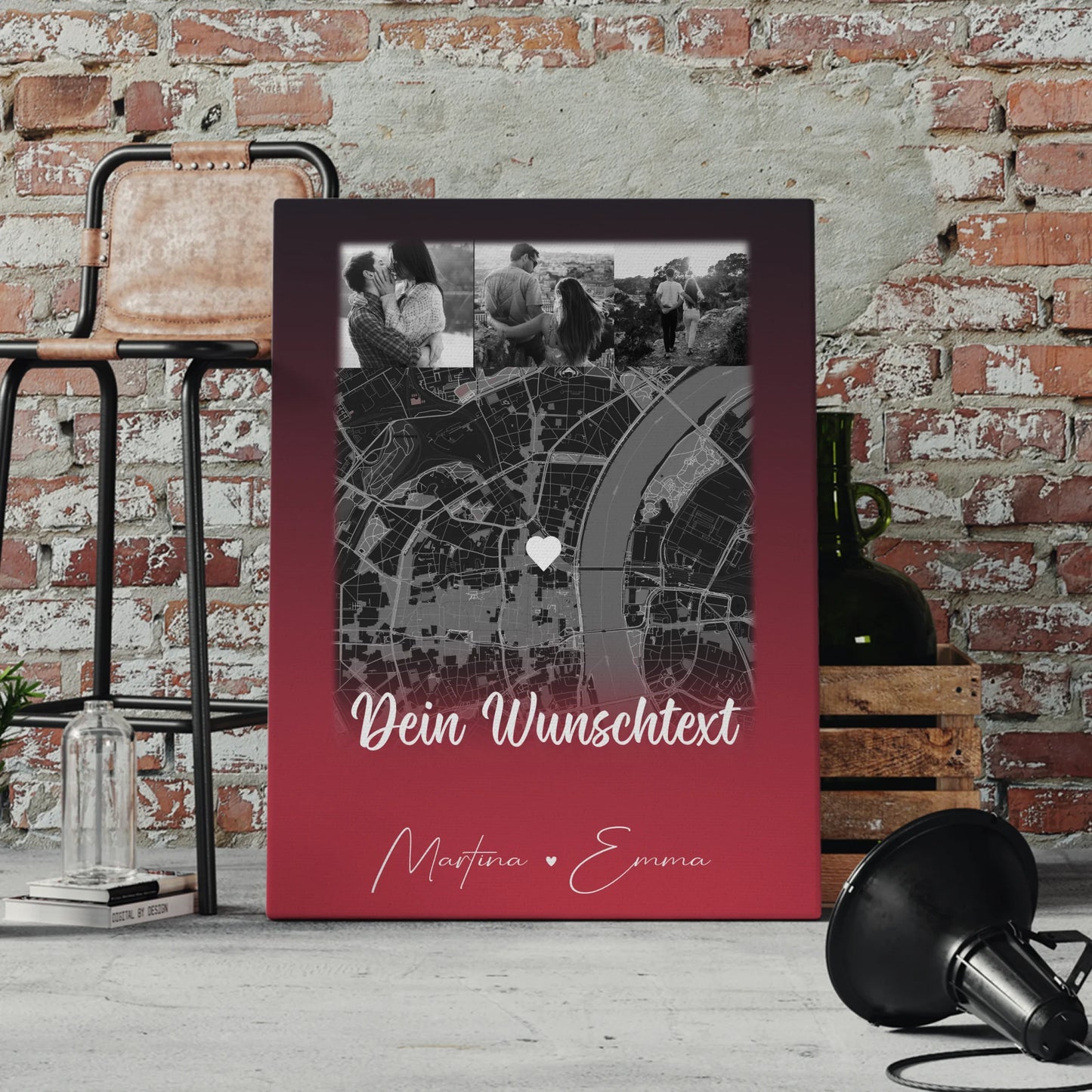 Leinwand Paare mit 4 Fotos Karte Wunschtext Ti Amo personalisiertes Geschenk