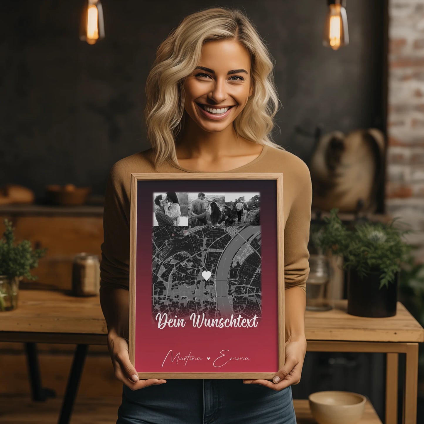 Personalisierte Poster Partner Ti Amo mit 4 Fotos und Karte und Wunschtext