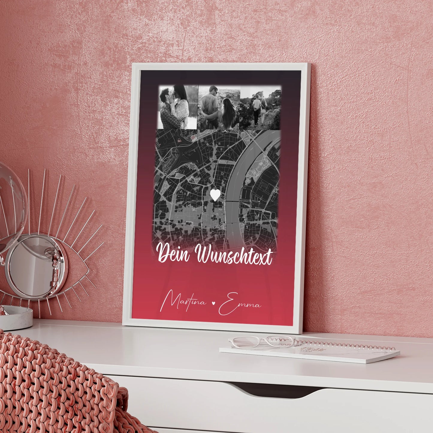 Personalisierte Poster Partner Ti Amo mit 4 Fotos und Karte und Wunschtext