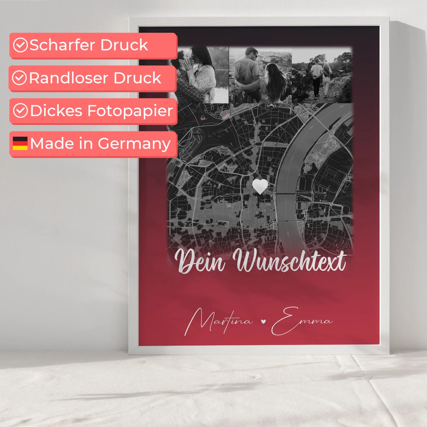 Personalisierte Poster Partner Ti Amo mit 4 Fotos und Karte und Wunschtext