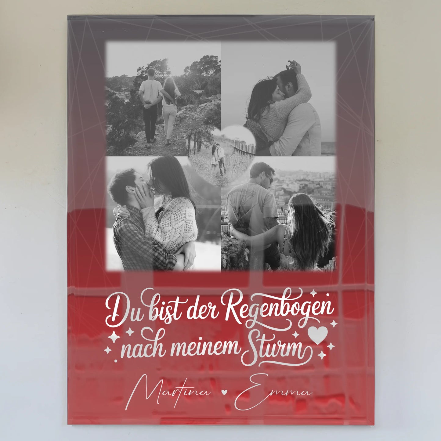 Personalisierte Foto Acrylglas Wanddekoration mit 4 Fotos und Herzmotiv Ti amo Liebe auf Italienisch