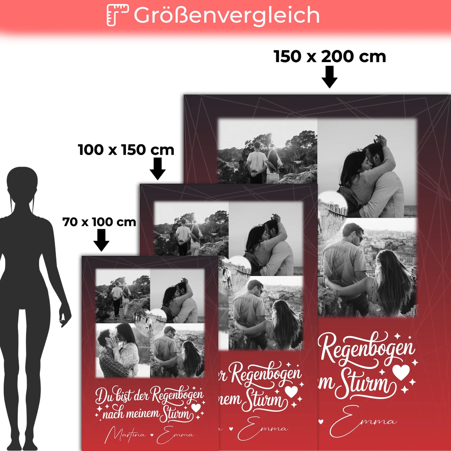 Decke Mit Namen 4 Fotos 1 Herz Foto Ti amo Liebe auf Italienisch personalisiertes Geschenk 5